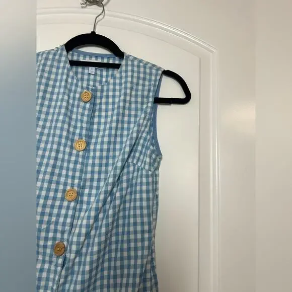 Leelanau Gingham Blue 100% Linen Button-Down Mini Dress size XS 60s cottage core - Picture 8 of 12